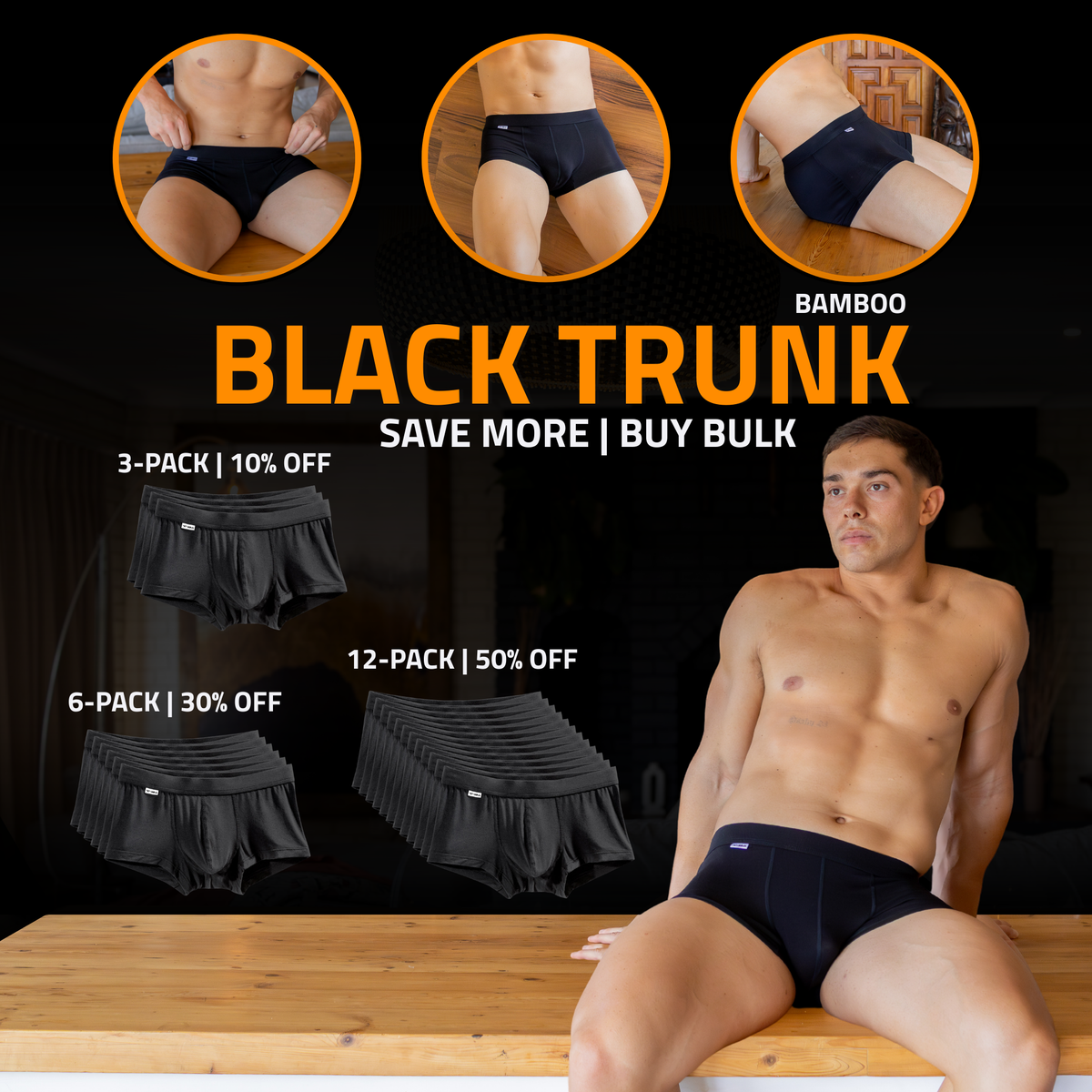 TBô Black Bamboo Trunks