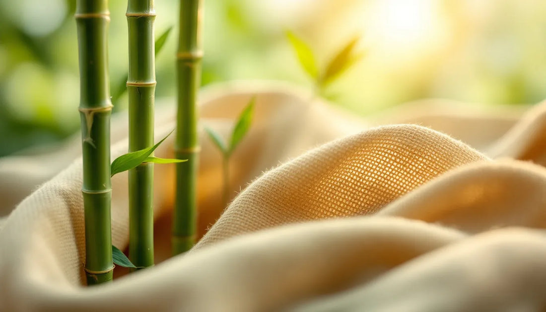 Sustainable bamboo stalks and eco-friendly fabric texture showcasing natural materials used in environmentally conscious fashion