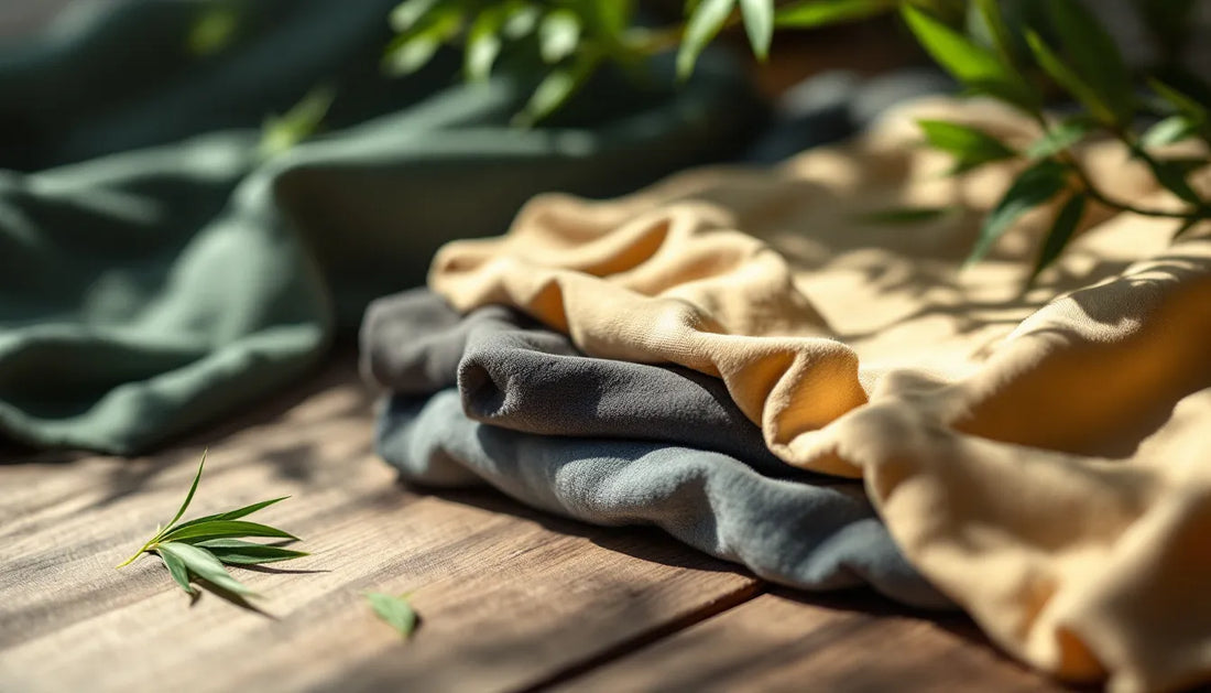 Close-up of sustainable bamboo fabric men's underwear in earth tones showcasing premium texture and eco-friendly craftsmanship