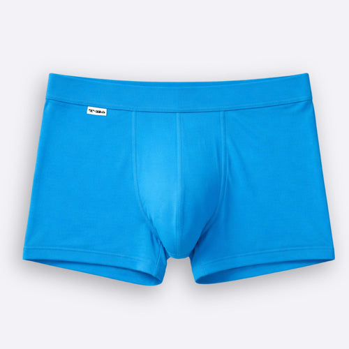 Blue boxer briefs on a light gray background
